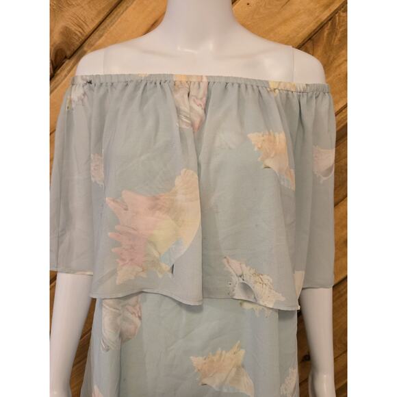Show Me Your Mumu 'Mako' Mini Dress Womens Sz S Grn Blue Seashell Off-Shoulder - Picture 2 of 5